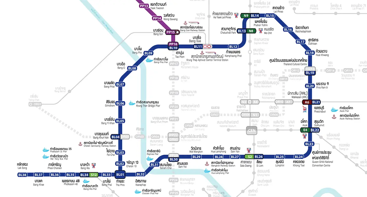 แผนที่รถไฟฟ้าสายสีน้ำเงิน